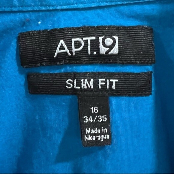 Mens Apt 9 teal blue button down dress shirt size 16 slim fit - Picture 3 of 4